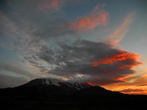 Evening clouds above Tolbachik volcano, Kamchatka.