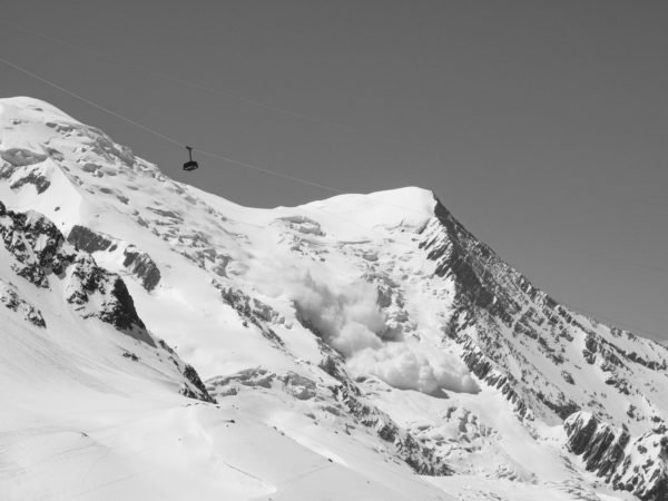 Avalanche on the slope of dôme du Goûter, Mont Blanc massif. 