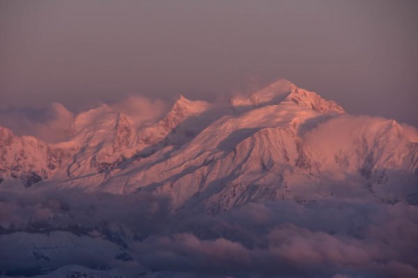 Mont Blanc, the highest mount of the Alps in sunset light. 