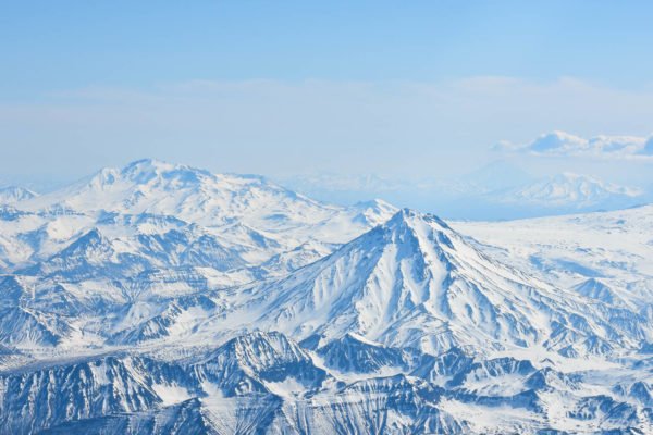 Volcanoes of Kamchatka's souther part in mid-June.